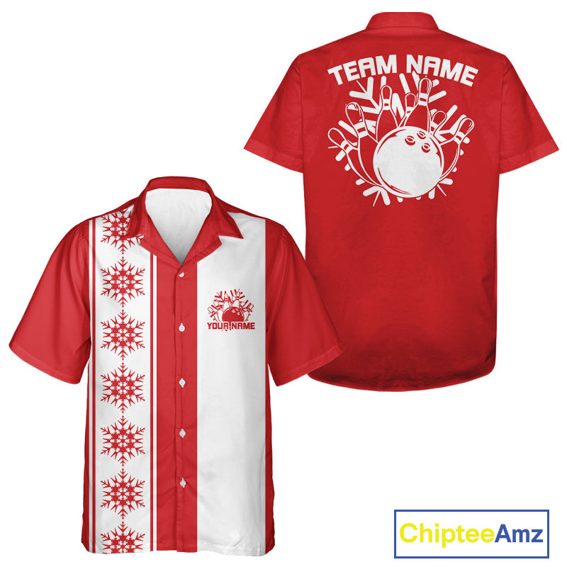 Custom Retro 50S Christmas Bowling Button Up Shirts, Vintage Xmas Bowling Shirt IPHW10105