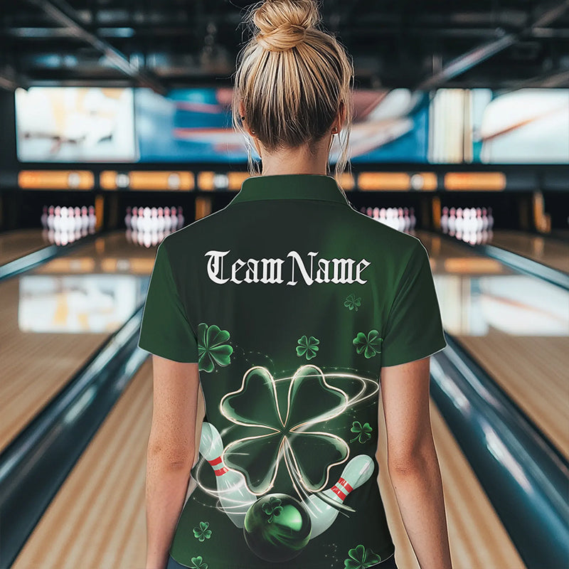 Custom Green Shamprock Saint Patricks Bowling Womens Quarter-Zip Shirt, Lucky Bowling Shirt IPHW8572