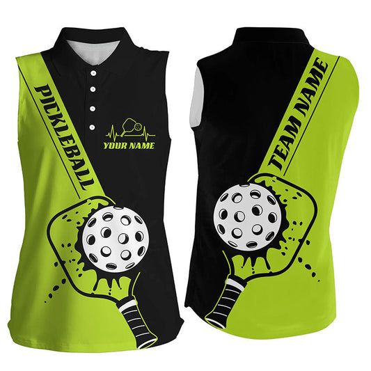 Black And Green Custom Pickleball Team Shirts For Women, Women'S Pickleball Outfit IPHW7458