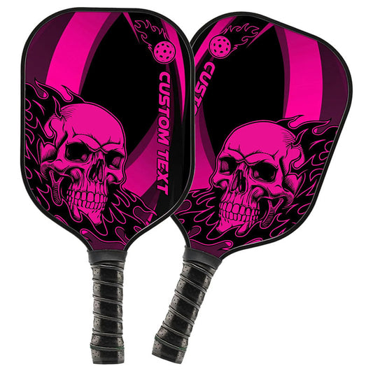 Black And Pink Flame Skull Custom Pickleball Paddle, Halloween Pickleball Paddles Pickleball Gifts IPHW7472