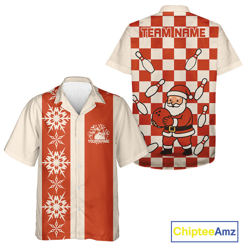 Custom Funny Santa Claus Christmas Bowling Men And Women Hawaiian Shirts, Xmas Bowling Team Shirt IPHW10107