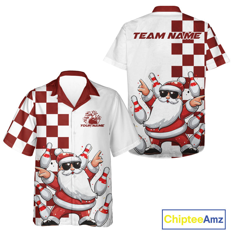 Custom Funny Santa Claus Christmas Bowling Men And Women Hawaiian Shirts, Xmas Bowling Team Shirt IPHW10110