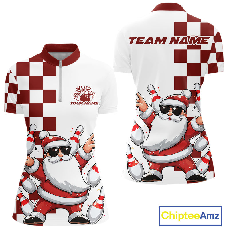 Custom Funny Santa Claus Christmas Bowling Women Quarter-Zip Shirts, Xmas Team Shirt IPHW10110