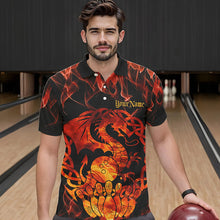 Load image into Gallery viewer, Custom Fire Flame Viking Dragon Bowling Polo Team Shirts For Men, Celtic Bowling Shirts IPHW8587