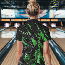 Load image into Gallery viewer, Custom Black And Green Dragon Bowling Women Quarter-Zip Shirts, Team Bowling Jerseys IPHW10750