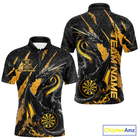 Custom Black And Gold Dragon Dart Men Polo Shirts, Team Dart Jerseys IPHW10751