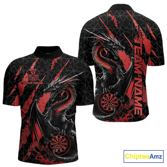 Custom Black And Red Dragon Dart Men Quarter-Zip Shirts, Team Dart Jerseys IPHW10752