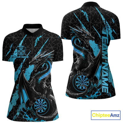 Custom Black And Blue Dragon Dart Women Quarter-Zip Shirts, Team Dart Jerseys IPHW10753
