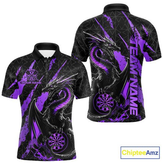 Custom Black And Purple Dragon Dart Men Polo Shirts, Team Dart Jerseys IPHW10754