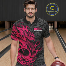 Load image into Gallery viewer, Custom Black And Pink Tribal Polynesian Bowling Team Men Shirts, Niho Mano Bowling Shirt IPHW10755