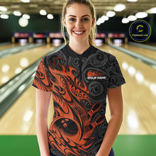 Load image into Gallery viewer, Custom Black And Orange Tribal Polynesian Bowling Women Shirts, Niho Mano Bowling Shirt IPHW10759