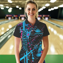 Load image into Gallery viewer, Custom Blue And Pink Strike Bowling Shirts For Women, Camo Bowling Team Jerseys IPHW6428