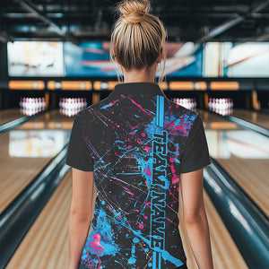 Custom Blue And Pink Strike Bowling Shirts For Women, Camo Bowling Team Jerseys IPHW6428