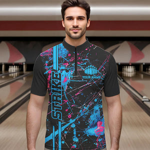 Custom Blue And Pink Strike Bowling Shirts For Men And Women, Camo Bowling Team Jerseys IPHW6428