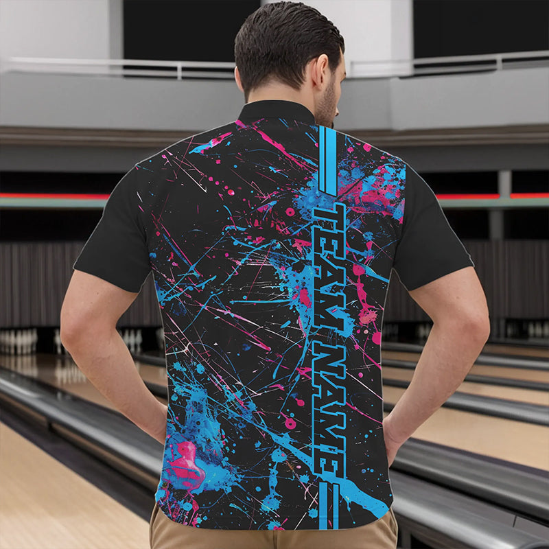 Custom Blue And Pink Strike Bowling Shirts For Men And Women, Camo Bowling Team Jerseys IPHW6428