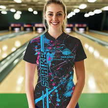 Load image into Gallery viewer, Custom Blue And Pink Strike Bowling Shirts For Women, Camo Bowling Team Jerseys IPHW6428