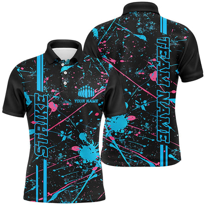 Custom Blue And Pink Strike Bowling Team Shirts, Camo Bowling League Unisex Jerseys IPHW6430