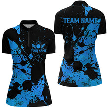 Load image into Gallery viewer, Custom Name Black And Blue Bowling Team Shirts For Women, Bowling League Jerseys IPHW6431