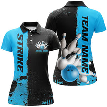 Load image into Gallery viewer, Black And Blue Strike Bowling Team Shirts For Women, Custom Bowling Jerseys For Bowlers IPHW6436