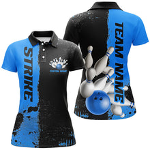 Load image into Gallery viewer, Black And Blue Strike Bowling Team Shirts For Women, Custom Bowling Jerseys For Bowlers IPHW6437
