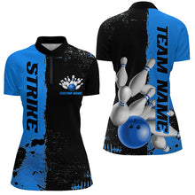 Load image into Gallery viewer, Black And Blue Strike Bowling Team Shirts For Women, Custom Bowling Jerseys For Bowlers IPHW6437