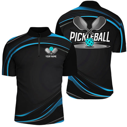 Black And Blue Custom Mens Pickleball Shirts, Personalized Pickleball Jerseys IPHW6944