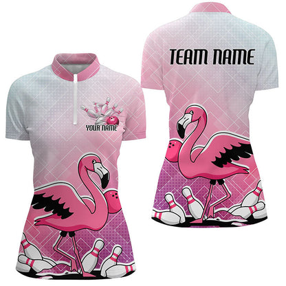 Pink And Purple Pastel Custom Funny Flamingo Ladies Bowling Shirt, Cute Bowling Team Uniform IPHW7732