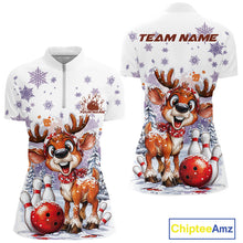 Load image into Gallery viewer, Custom Cute Funny Reindeer Christmas Bowling Women Quarter-Zip Shirt, Xmas Bowling Shirt IPHW10112