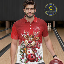 Load image into Gallery viewer, Custom Cute Funny Reindeer Christmas Bowling Men Polo Shirts, Xmas Team Bowling Outfit IPHW10115