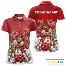 Load image into Gallery viewer, Custom Cute Funny Reindeer Christmas Bowling Women Polo Shirts, Xmas Team Bowling Outfit IPHW10115