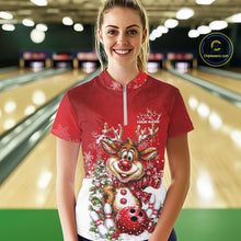 Load image into Gallery viewer, Custom Cute Funny Reindeer Christmas Bowling Women Quarter-Zip Shirt, Xmas Bowling IPHW10115