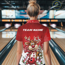 Load image into Gallery viewer, Custom Cute Funny Reindeer Christmas Bowling Women Quarter-Zip Shirt, Xmas Bowling IPHW10115