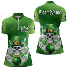 Load image into Gallery viewer, Custom Celtic St Patricks Bowling Womens Quarter-Zip Shirts, Shamprock Skull Bowling Shirt IPHW8589
