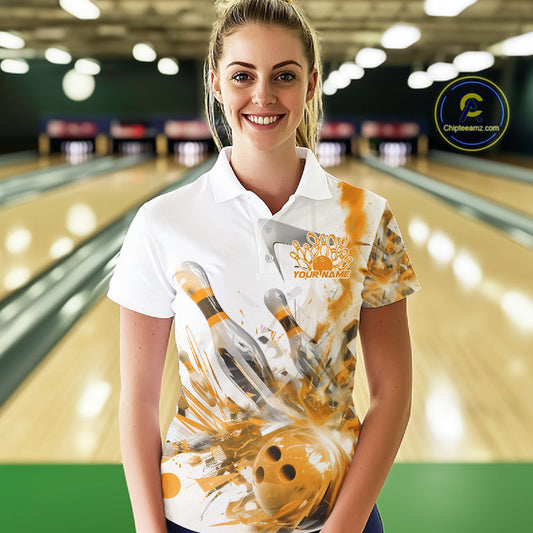 Custom Black And Yellow Women Bowling Team Shirts, Bowling League Shirt Bowlers Outfit IPHW10784