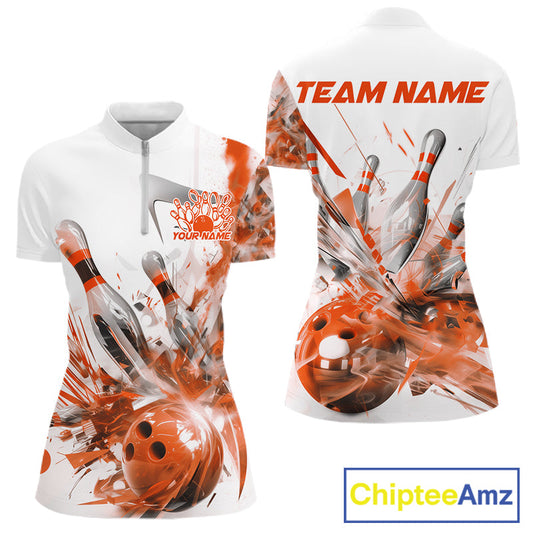 Custom Black And Orange Women Bowling Team Shirts, Bowling League Shirt Bowlers Outfit IPHW10785