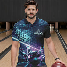 Load image into Gallery viewer, Custom Blue And Purple Holographic Bowling Team Polo Shirts For Men, Bowlers Outfit IPHW8901