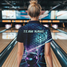 Load image into Gallery viewer, Custom Blue And Purple Holographic Bowling Team Polo Shirts For Women, Bowlers Outfit IPHW8901