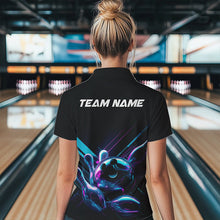Load image into Gallery viewer, Custom Black, Blue And Purple Holographic Bowling Quarter-Zip Shirts For Women Team Uniform IPHW8905