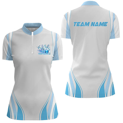 Blue Bowling Shirts For Women, Custom Name Bowling Uniforms Bowling Jerseys IPHW6956