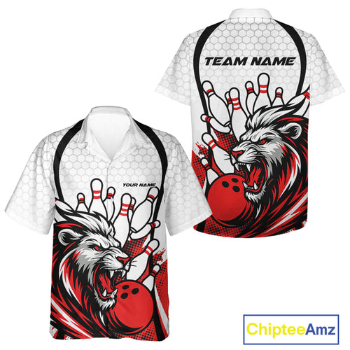 Custom Red Lion Bowling Men And Women Hawaiian Shirt, Lion Bowling Team League Shirt IPHW10124