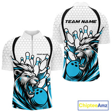 Load image into Gallery viewer, Custom Blue Lion Bowling Men Quarter-Zip Shirt, Lion Bowling Team League Shirt IPHW10125