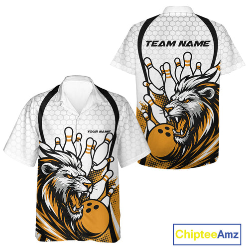 Custom Yellow Lion Bowling Men And Women Hawaiian Shirt, Lion Bowling Team League Shirt IPHW10126