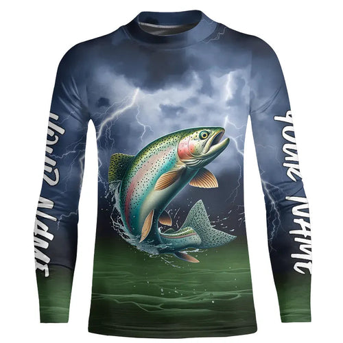 Thunder Lightning Custom Rainbow Trout Kid Long Sleeve Fishing Shirts, Trout Fishing Jerseys IPHW8164