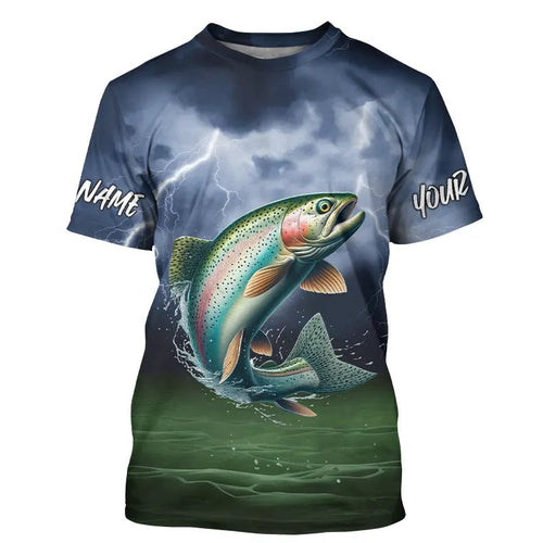 Thunder Lightning Custom Rainbow Trout Tournament Fishing T-Shirts, Trout Fishing Jerseys IPHW8164