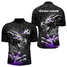 Load image into Gallery viewer, Custom Black And Purple Dragon Bowling Men Quarter-Zip Shirts, Bowling Pattern Dragon Bowler Outfit IPHW8917