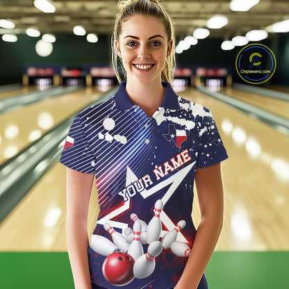 Custom Texas Flag Bowling Team Jerseys, Texas Bowling Women Polo Shirt IPHW11641