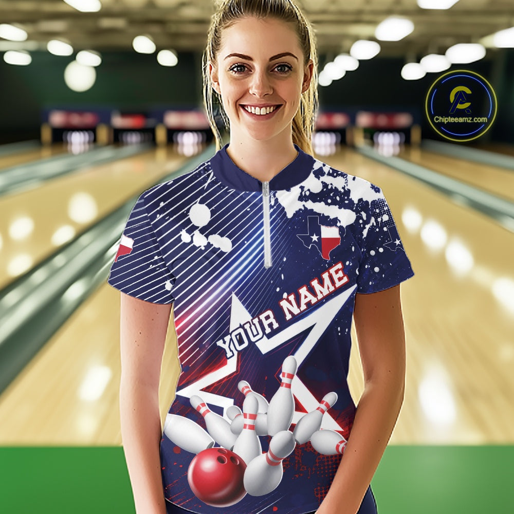 Custom Texas Flag Bowling Team Jerseys, Texas Bowling Women Quarter-Zip Shirt IPHW11641
