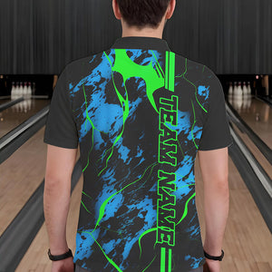 Black, Green And Blue Strike Bowling Polo Shirts, Custom Mens Bowling Team Shirts Bowling Jerseys IPHW5263