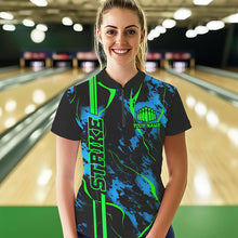 Load image into Gallery viewer, Black, Green And Blue Strike Bowling Quarter Zip Shirts, Custom Womens Bowling Team Shirts IPHW5263