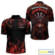 Load image into Gallery viewer, Custom Red Orange Flame Skull With Wings Dart Quarter-Zip Shirt For Men, Halloween Dart Outfit IPHW10041